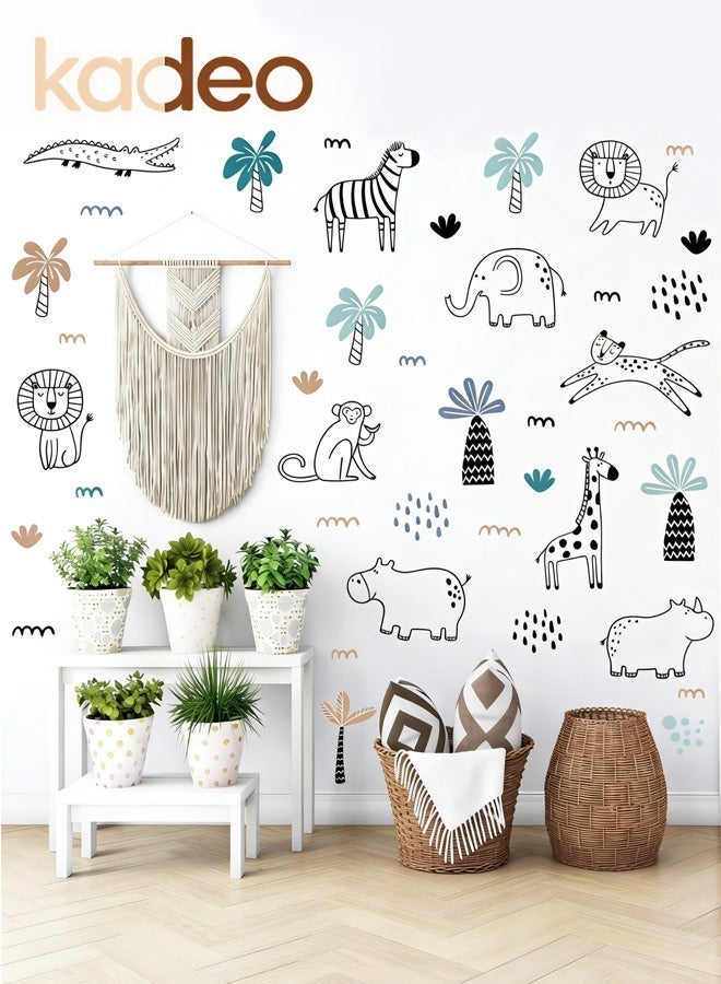kadeo Safari Wildlife Animal Wall Decals, Waterproof, PVC Material Wallpaper, Line Art Peel & Stick Decor, without Ddamaging the Wallpaper for Kids’ Room & Nursery - Image 1